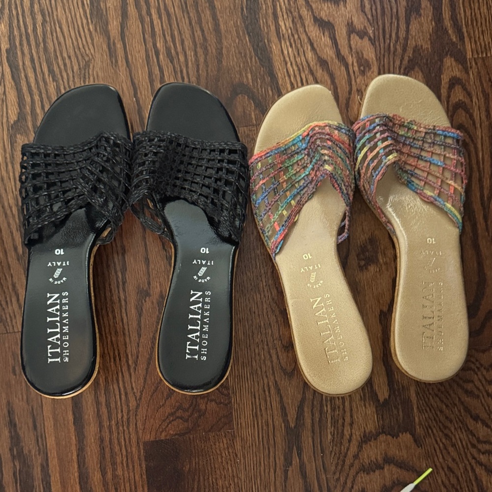 Italian Shoemakers Black and Multicolor cork heel espadrilles